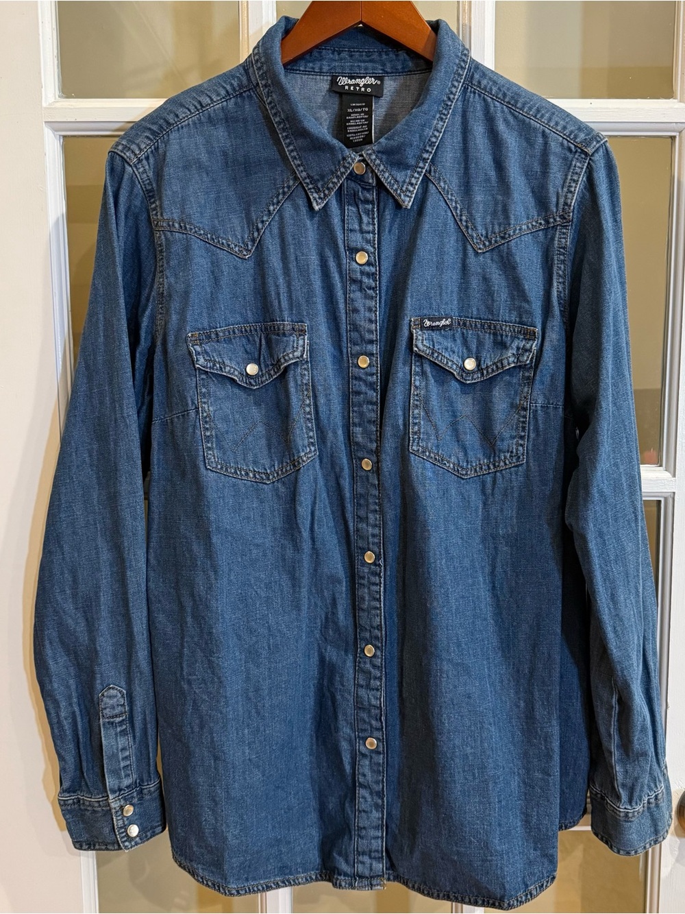 Wrangler Retro Pearl Snap Western Denim Shirt Womens Size XL